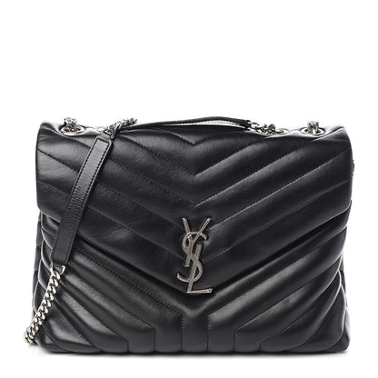 Saint Laurent Calfskin Y Quilted Monogram Medium Loulou Chain Satchel Black 1 of 12