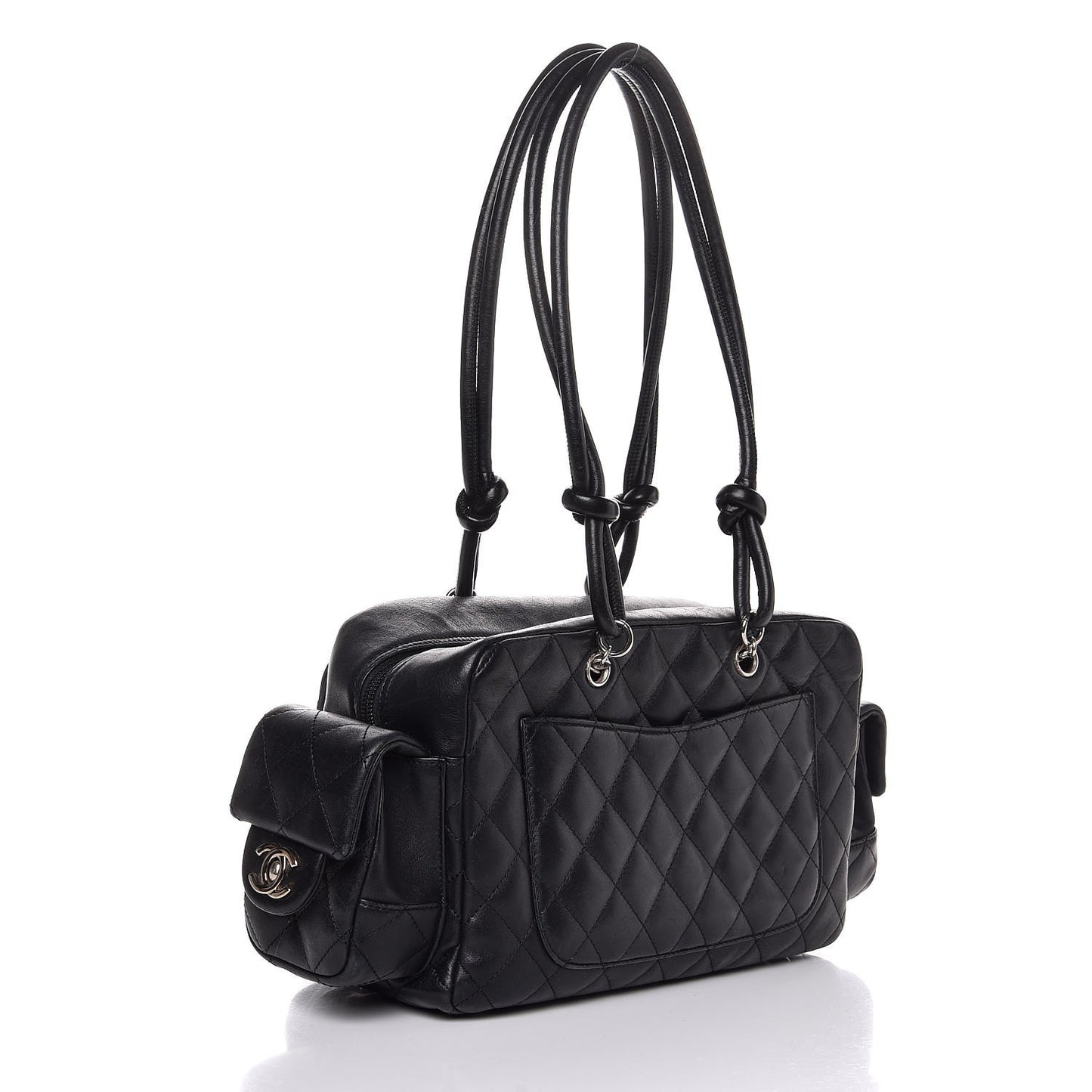 Calfskin Quilted Small Cambon Multipocket Reporter Black