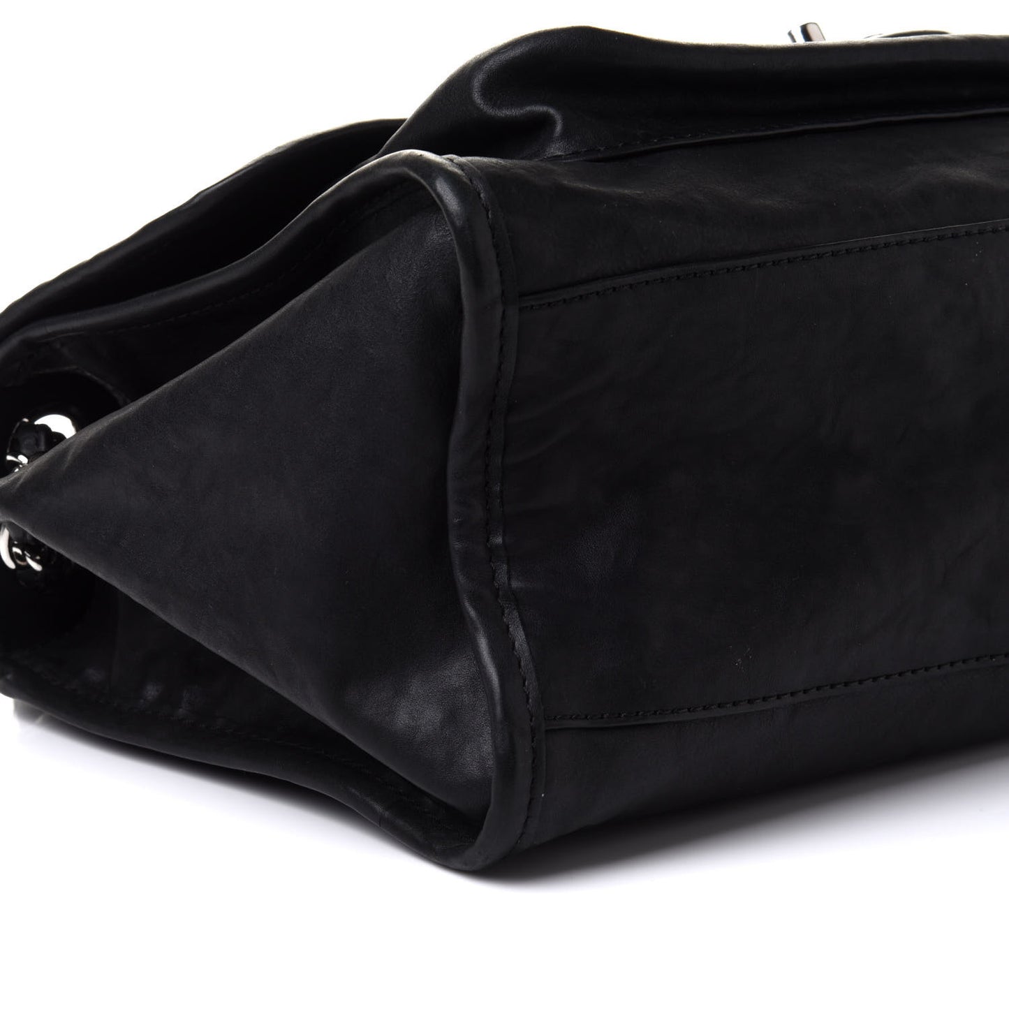 Washed Lambskin Accordion Flap Black