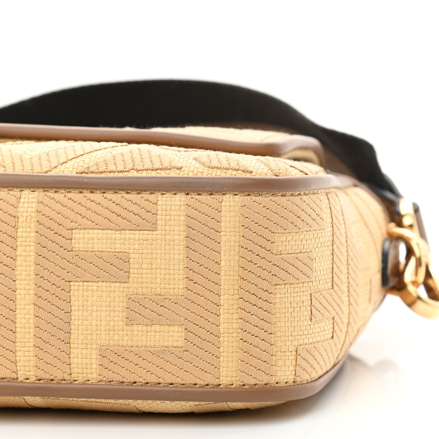 Raffia Vitello King Lucido FF Embroidered Baguette Grano Sand