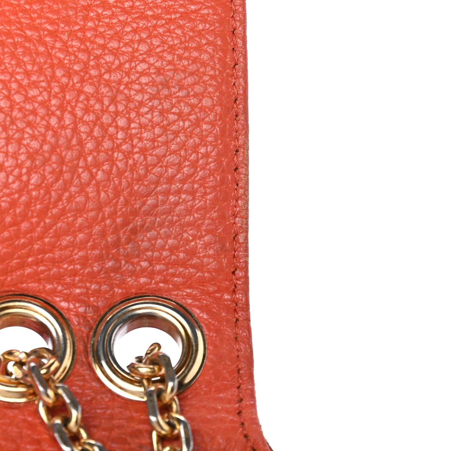 Grained Calfskin Studded Shoulder Bag Orange