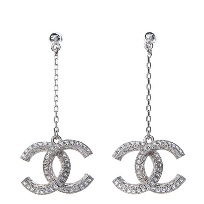 Chanel Baguette Crystal CC Drop Earrings Silver 1 of 3