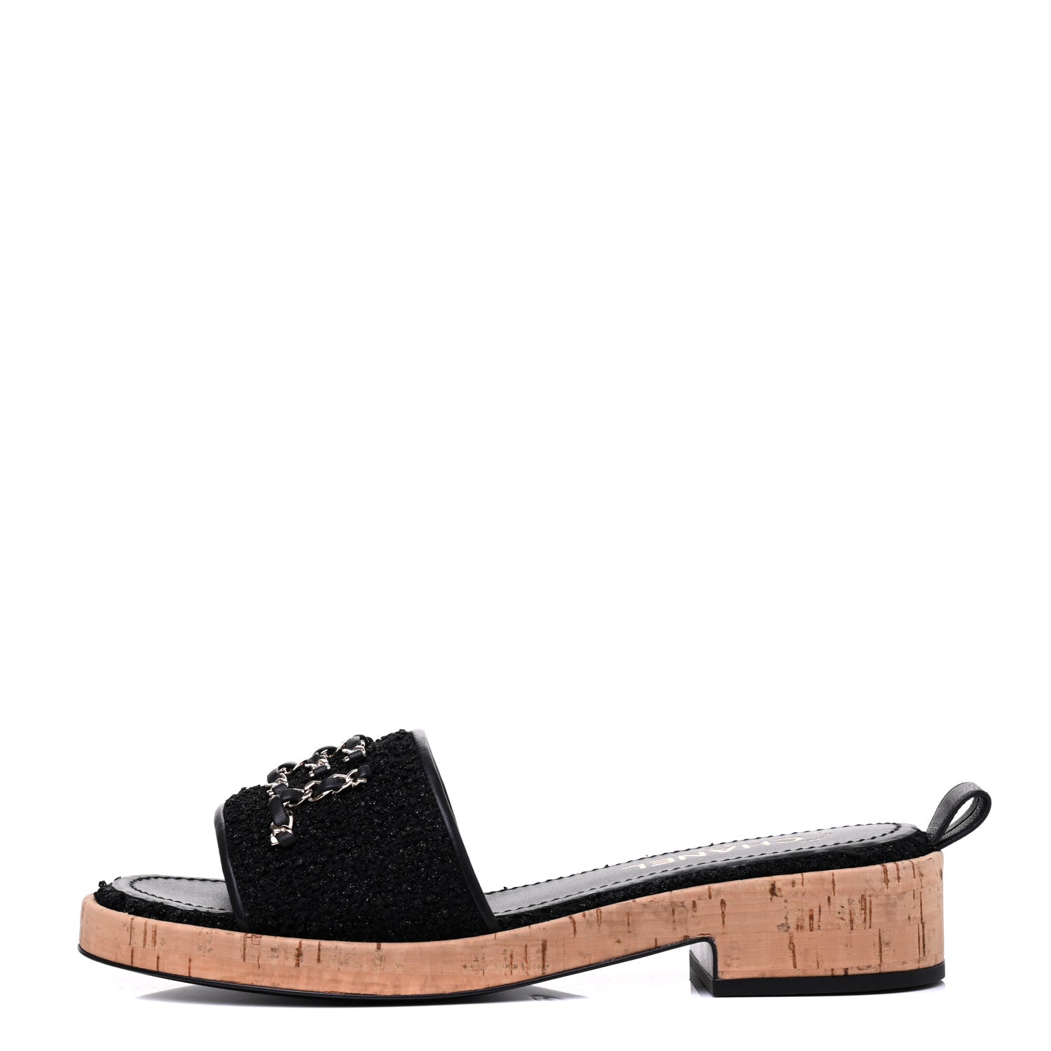 Chanel Tweed Cork CC Chain Mule Sandal 39.5 Black 1 of 9