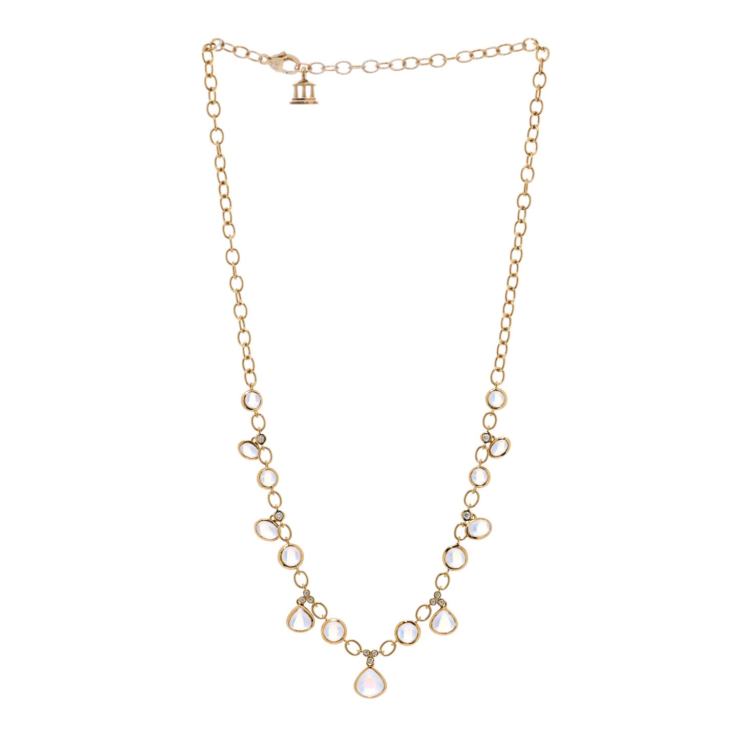 18K Yellow Gold Diamond Blue Moonstone Bib Necklace