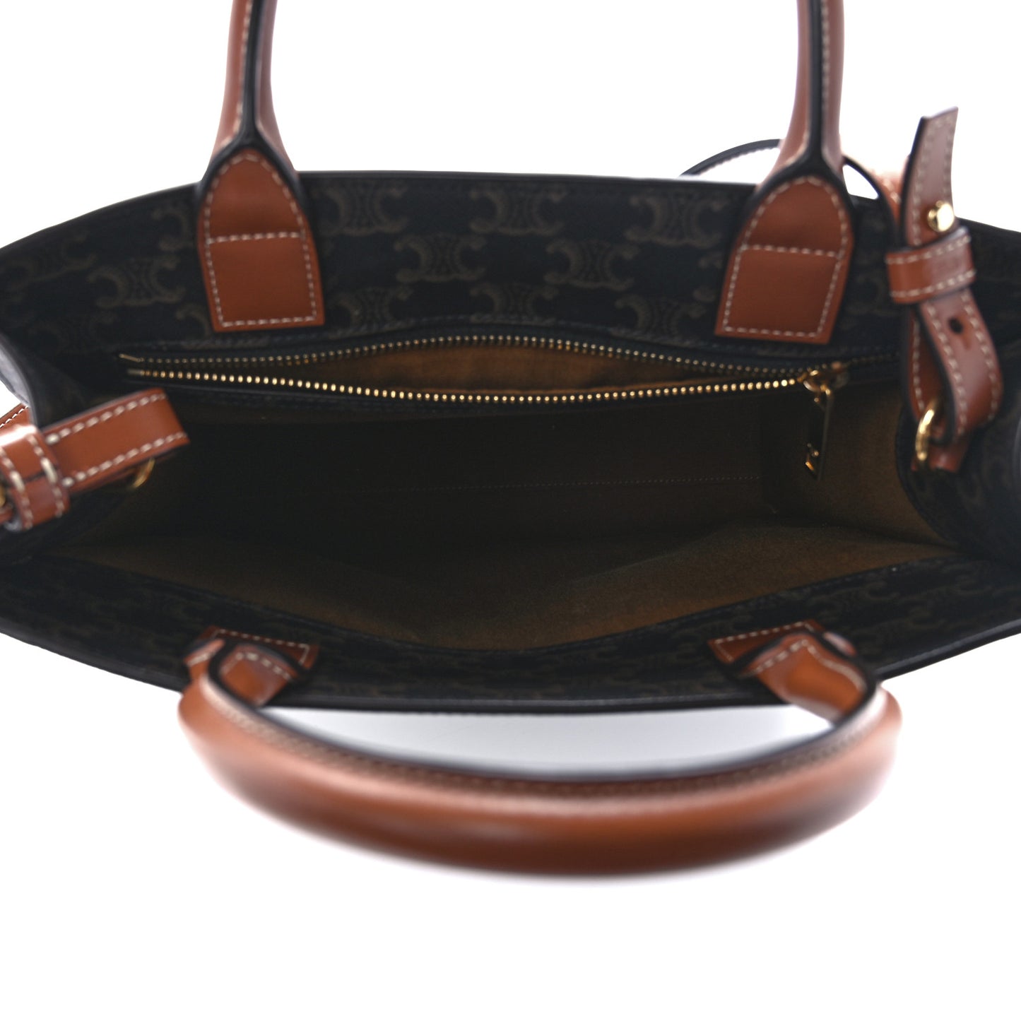 Triomphe Canvas Calfskin Small Vertical Cabas Tan