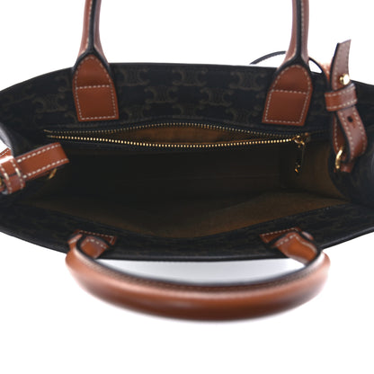 Celine Triomphe Canvas Calfskin Small Vertical Cabas Tan 5 of 11