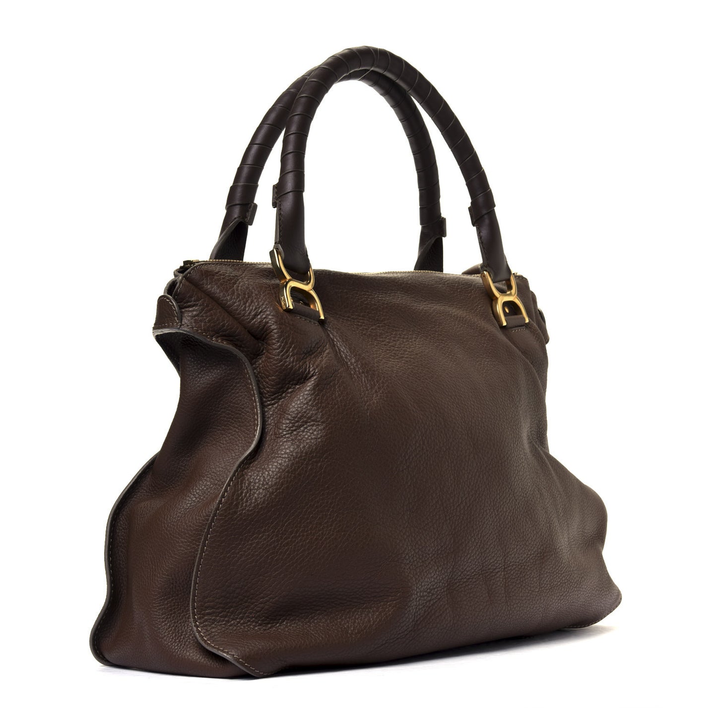 Calfskin Large Marcie Satchel Brown Seed