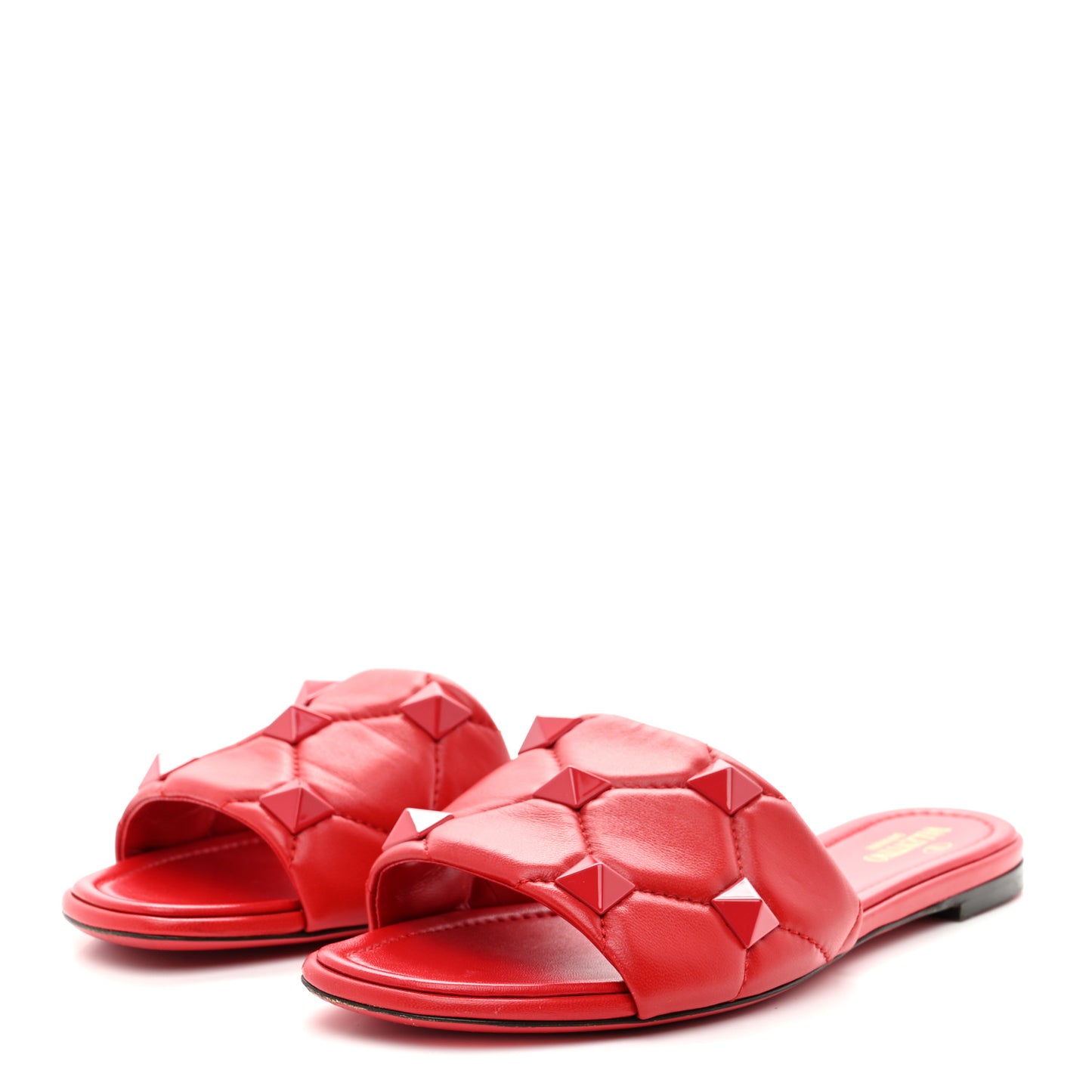 Nappa Monochrome Roman Stud Flat Slide Sandals 39.5 Rouge Pur