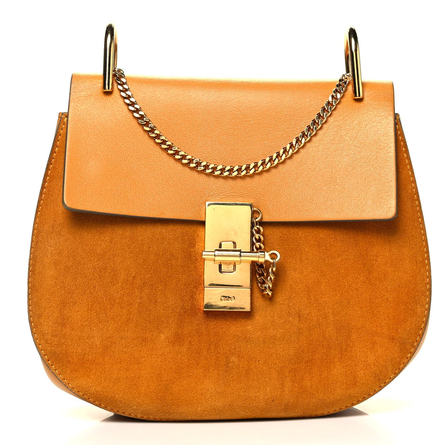 Suede Smooth Calfskin Mini Drew Shoulder Bag Dark Ochre