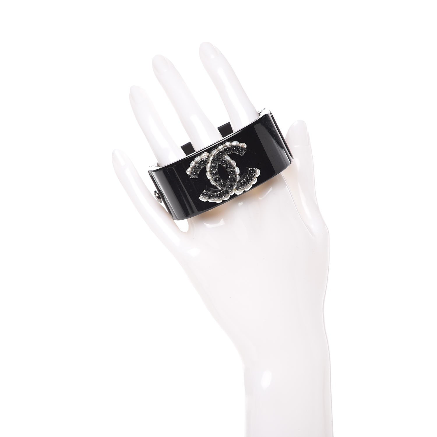 Chanel Resin Pearl CC Cuff Black 2 of 6