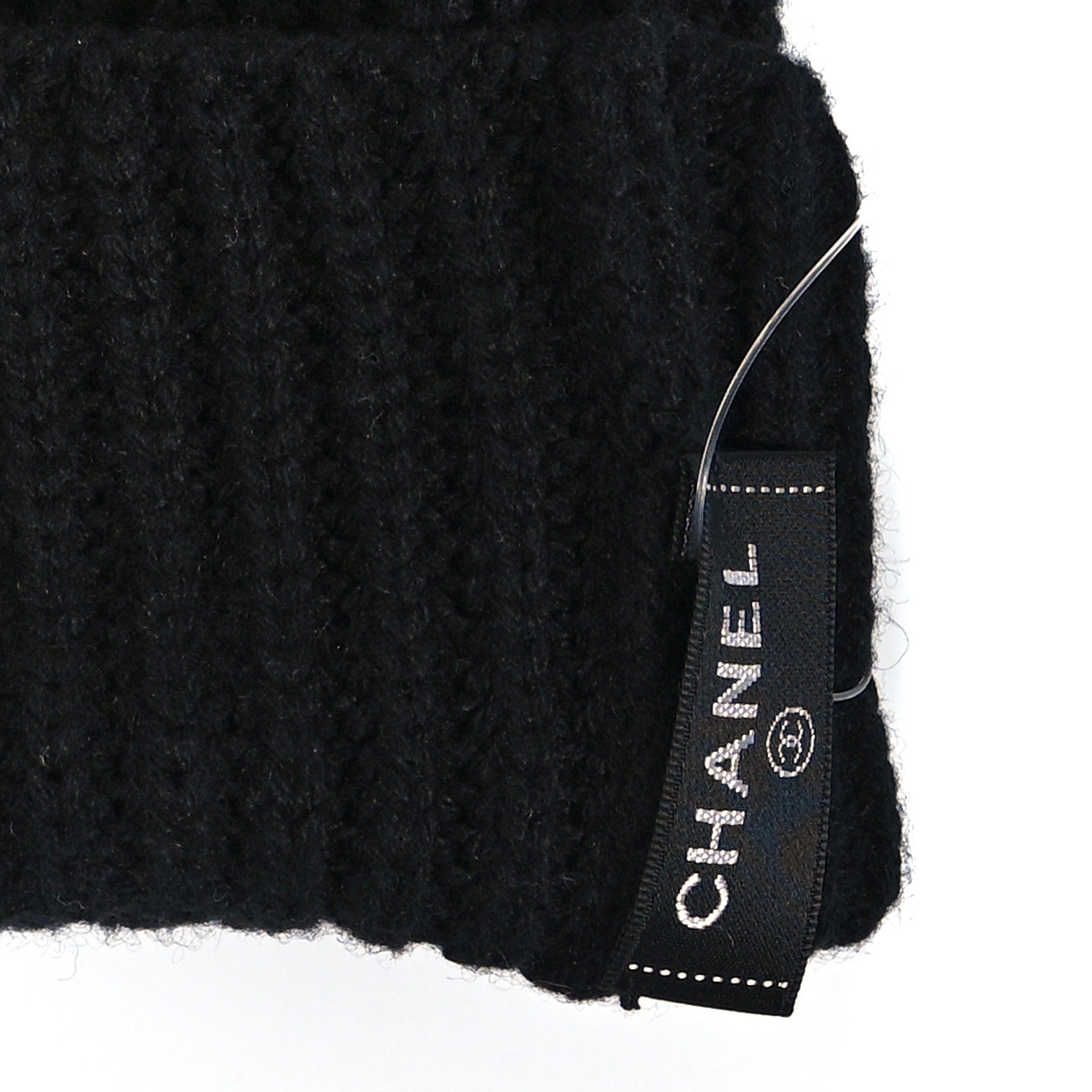 Chanel Wool Cashmere Knit Fingerless Gloves Black White 3 of 4