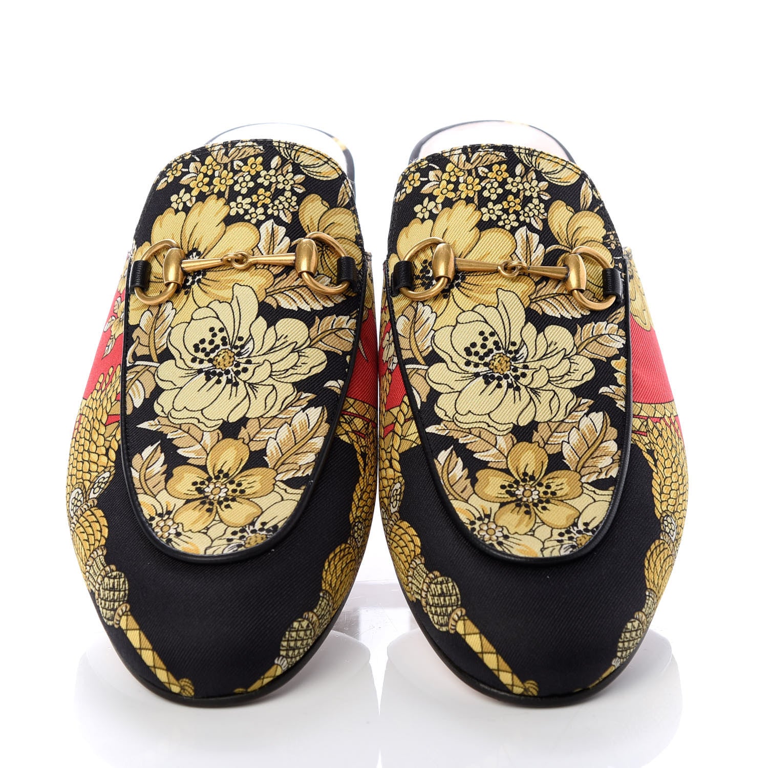 Gucci Twill Flora Womens Princetown Slippers 38 Red Black 5 of 11
