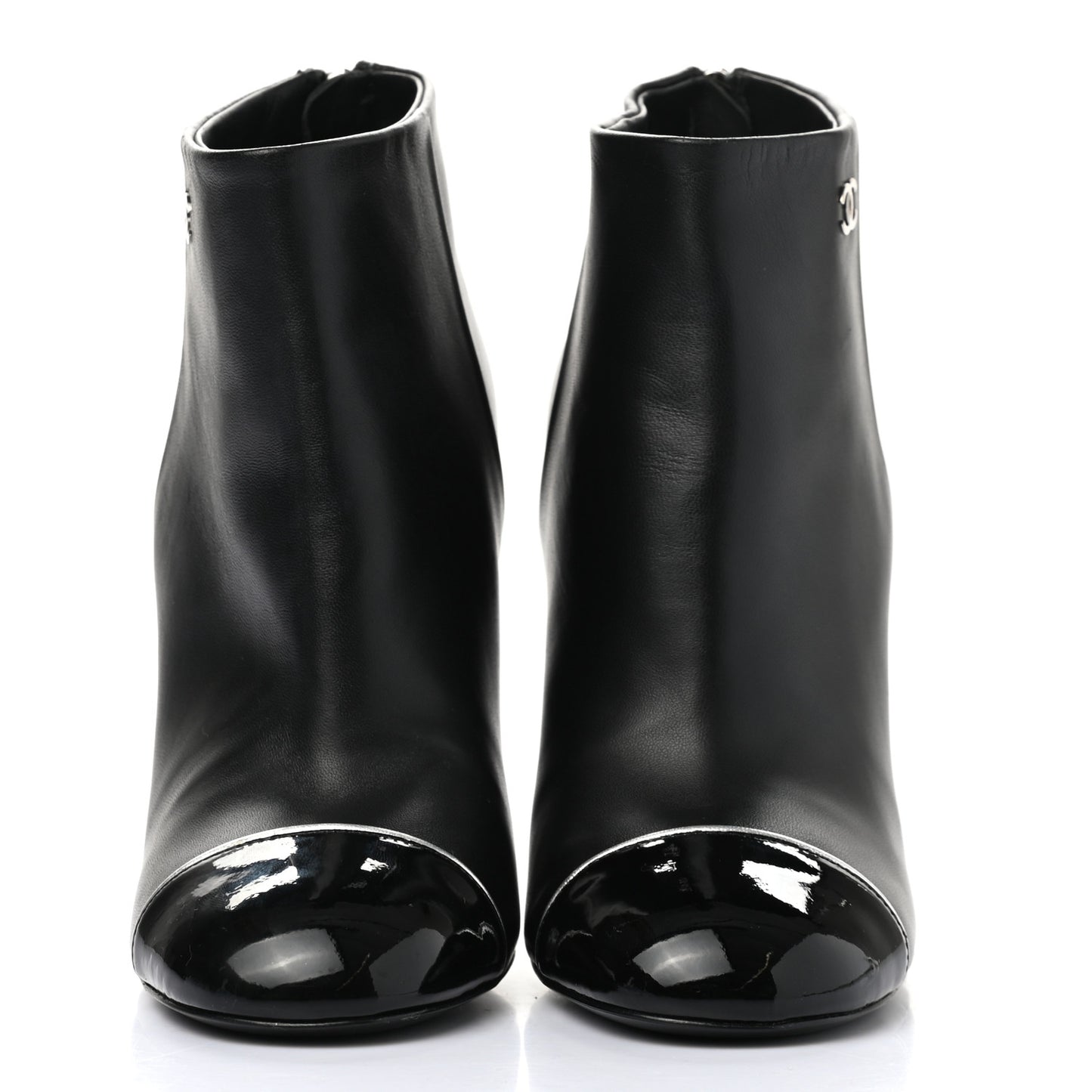 Lambskin Patent Cap Toe CC Ankle Boots 36 Black