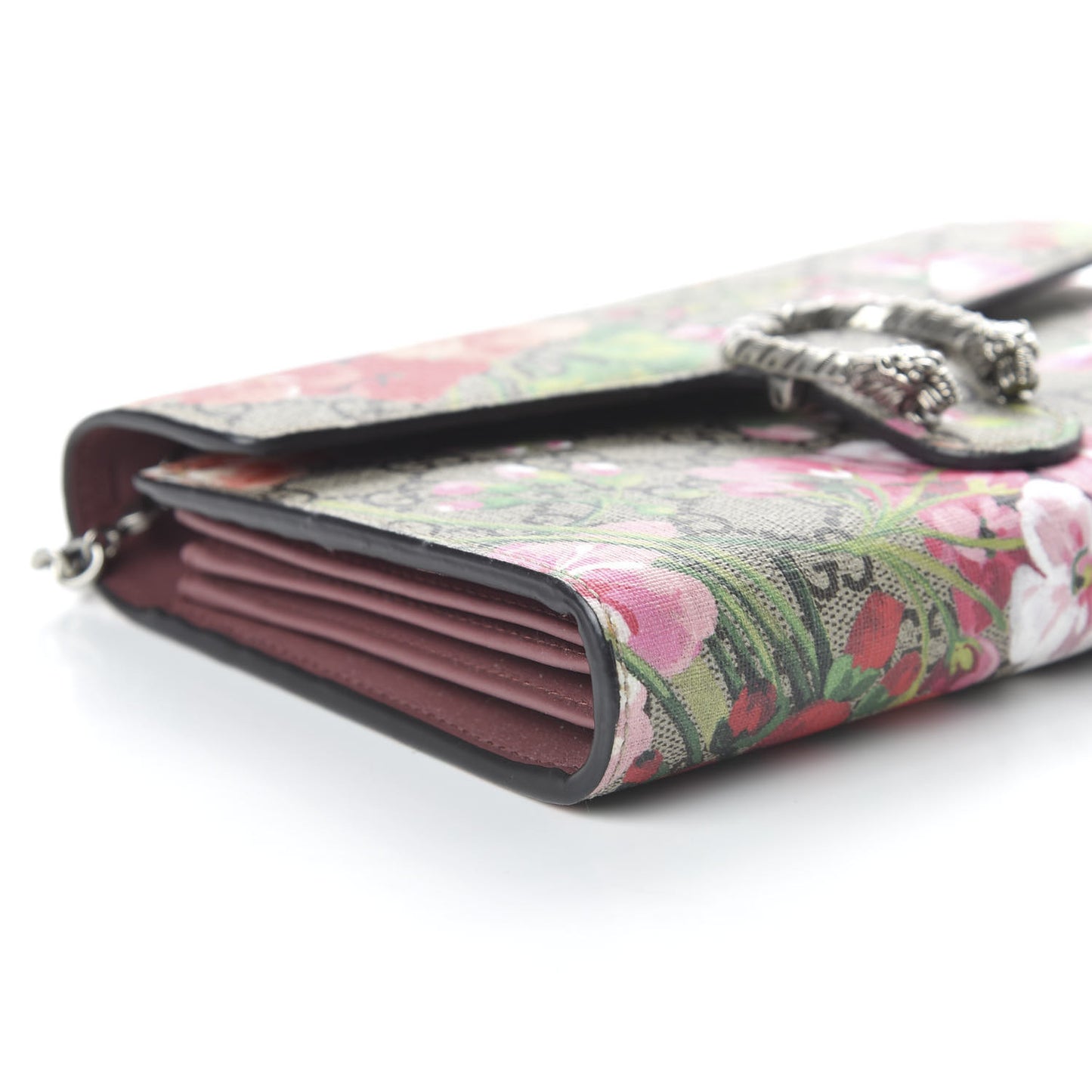 GG Supreme Monogram Blooms Mini Dionysus Chain Wallet Beige Multicolor Dry Rose