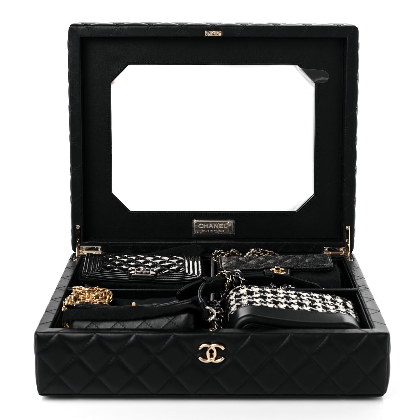 Lambskin Calfskin Tweed Success Story Set of 4 Minis Bags Black
