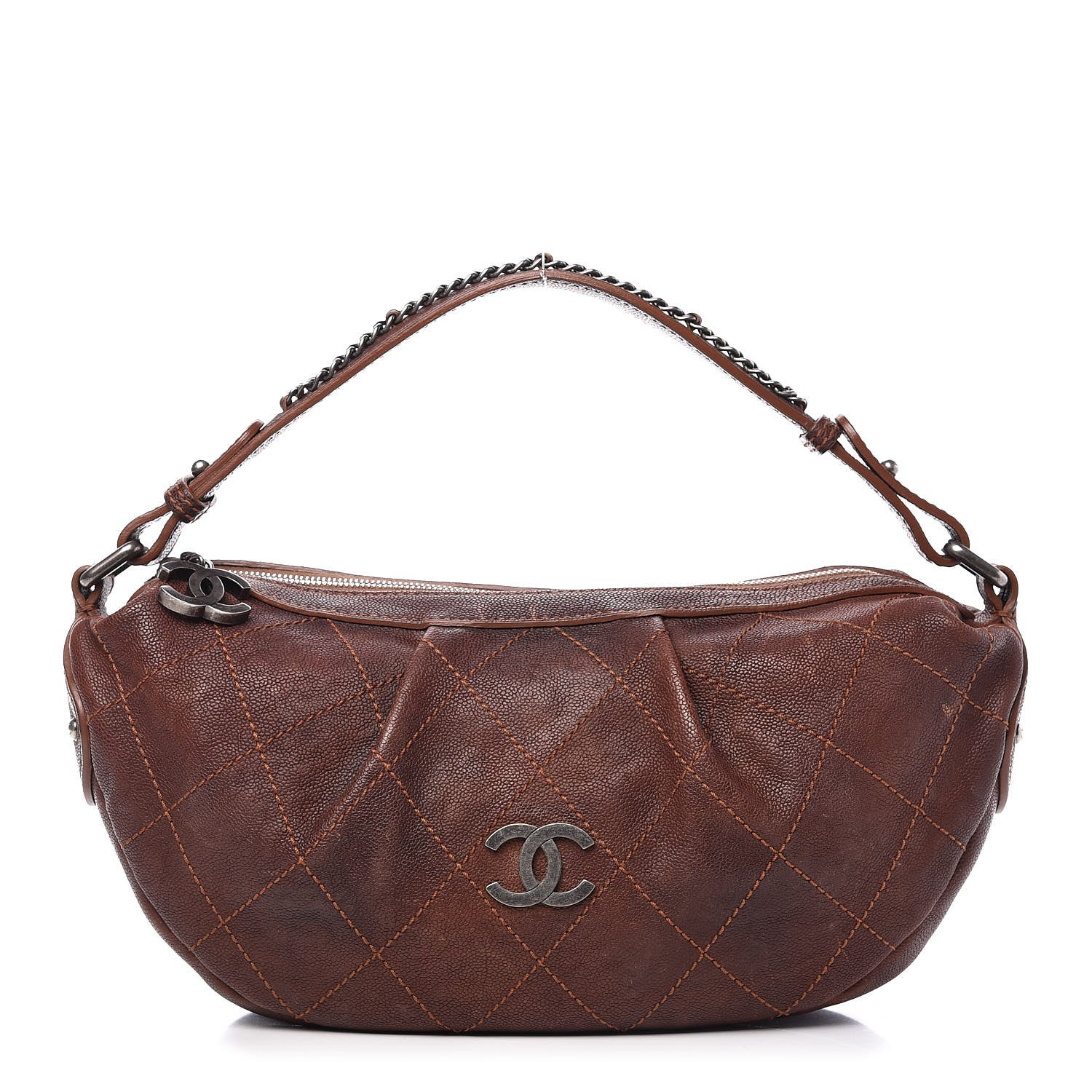 Chanel Caviar Stitched Outdoor Ligne Hobo Brown 1 of 10