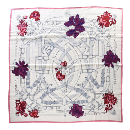 Hermes Cashmere Silk Cavalcadour Shawl 140 Blanc Violet Rose 1 of 3