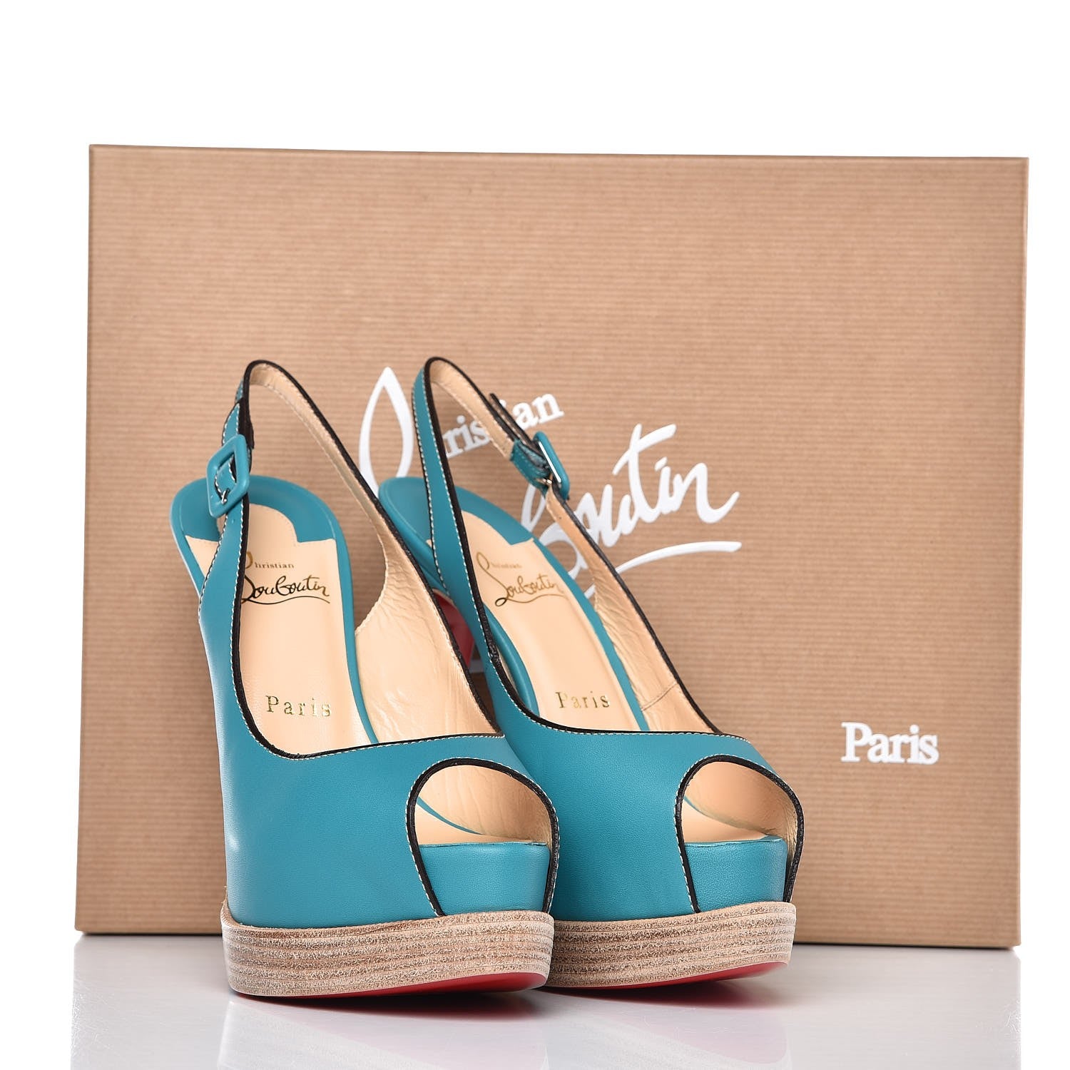 Christian Louboutin Calfskin Palais Royal Trepointe Sling 140 Pumps 38 Riviera Grezzo 9 of 9