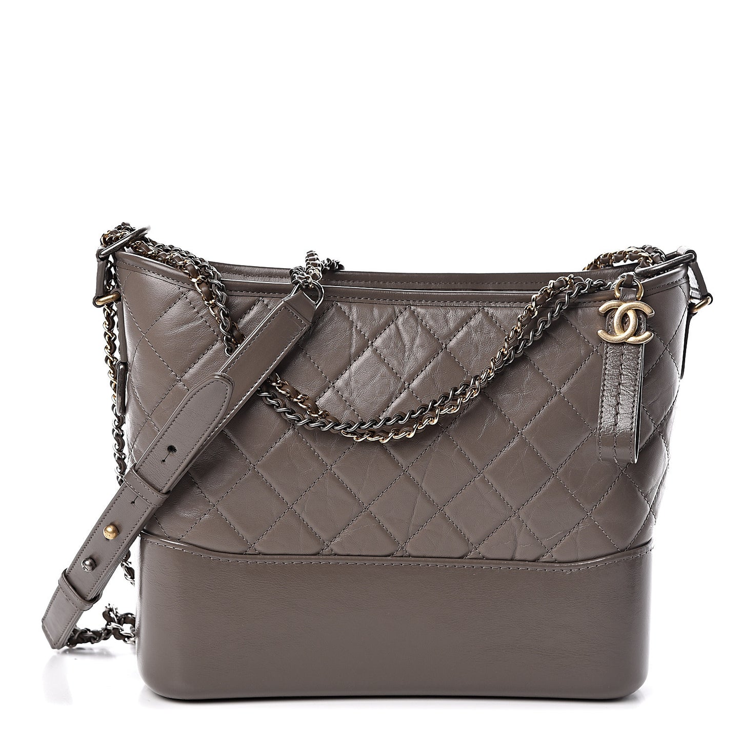 Aged Calfskin Quilted Medium Gabrielle Hobo Grey