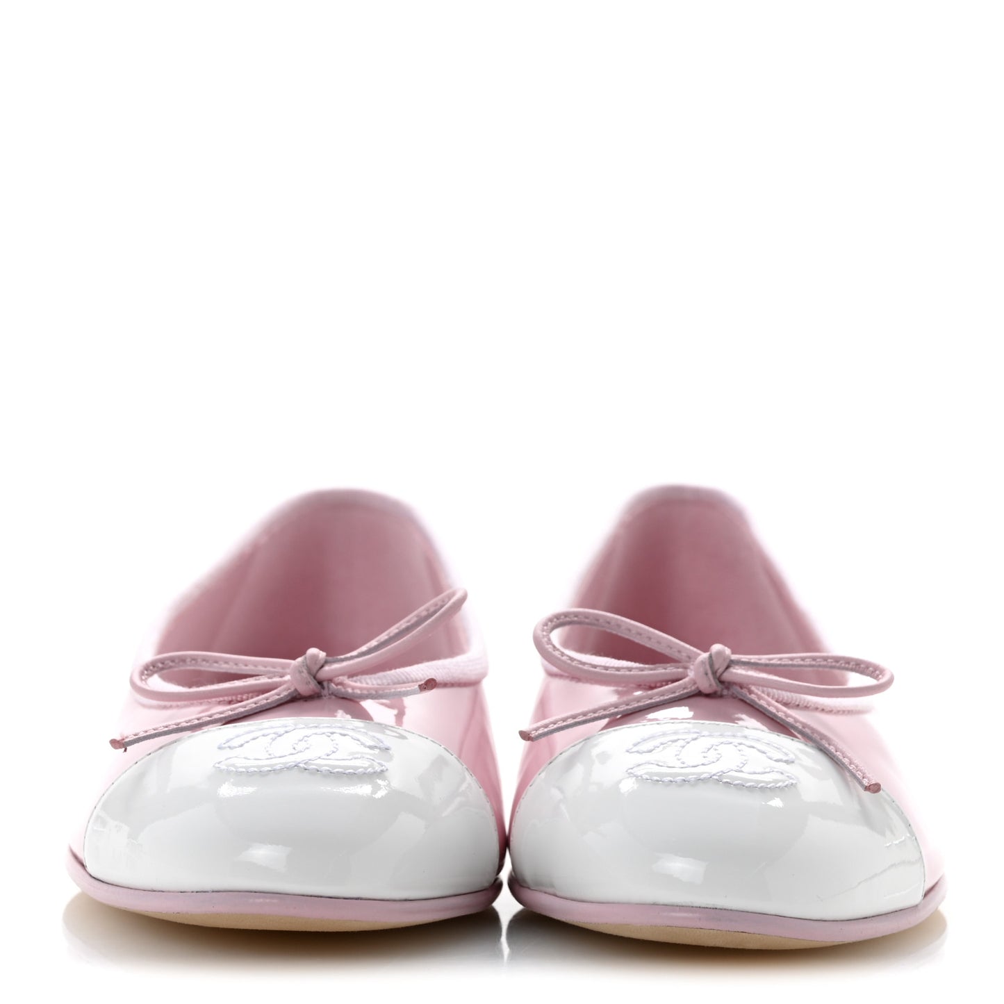 Patent Calfskin Cap Toe CC Ballerina Flats 36.5 Light Pink Dark Pink