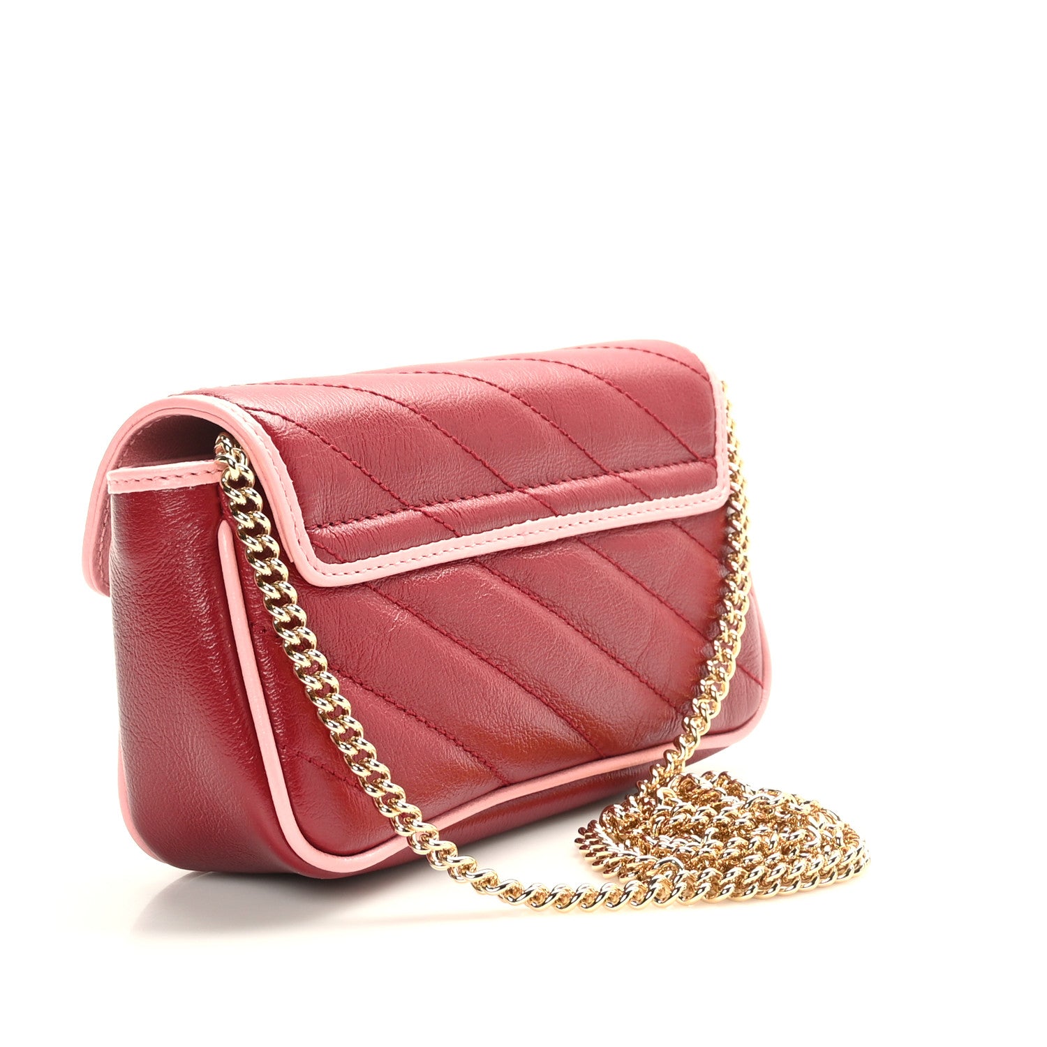 Gucci Azalea Calfskin Enamel Matelasse Diagonal Super Mini Torchon GG Marmont Shoulder Bag New Cherry Red Wild Rose 3 of 10
