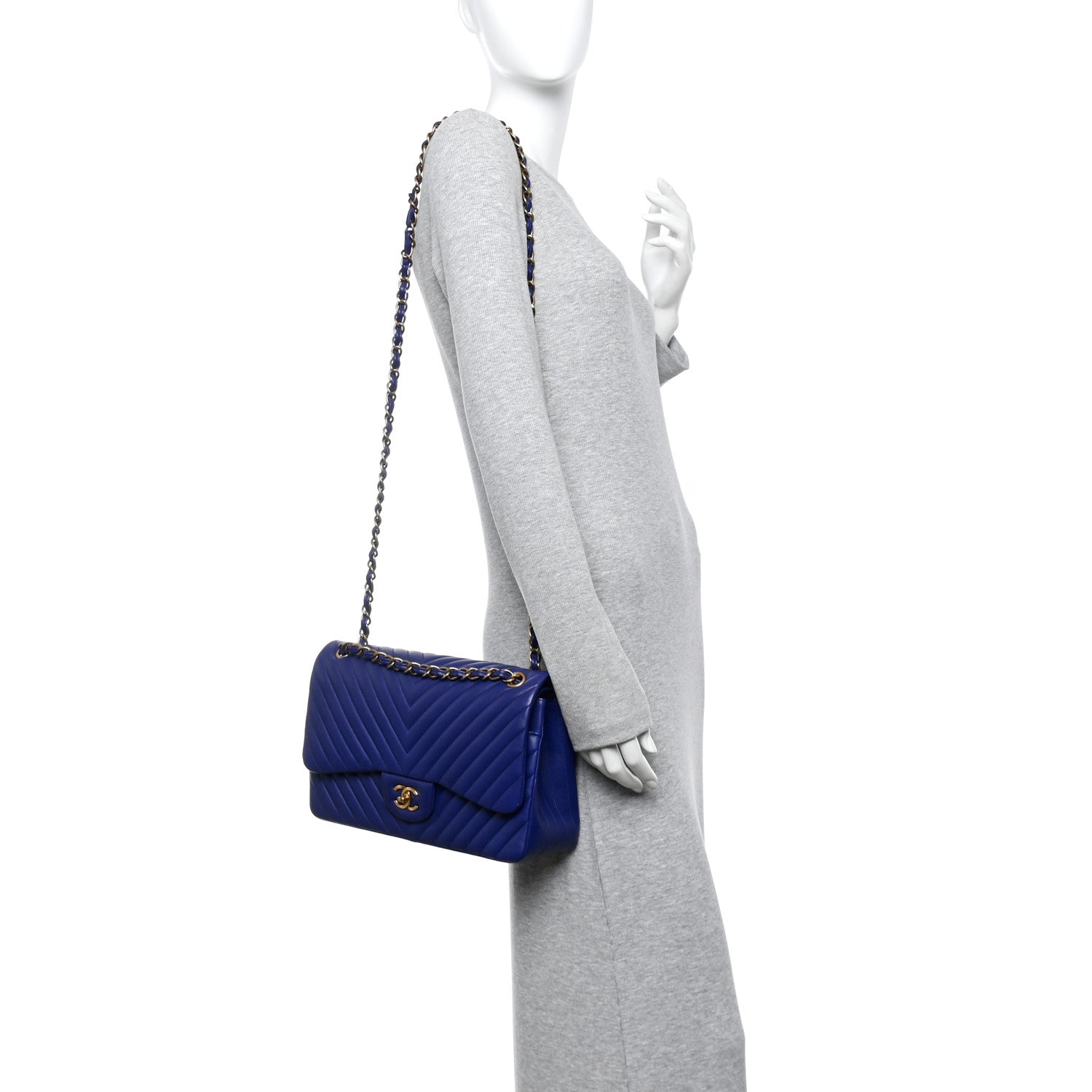 Chanel Lambskin Chevron Quilted Jumbo Double Flap Navy Blue 2 of 11