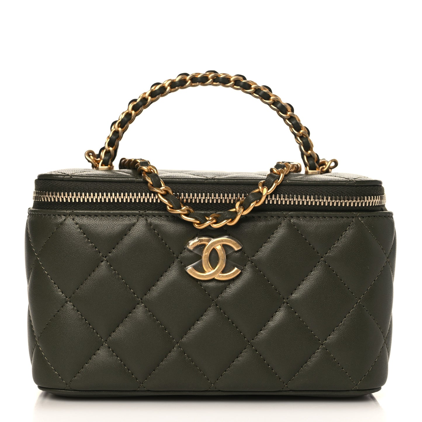 Lambskin Quilted Pick Me Up Vanity Case Khaki