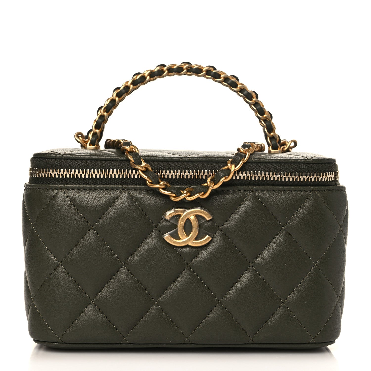 Chanel Lambskin Quilted Pick Me Up Vanity Case Khaki 1 of 11
