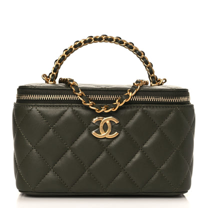 Chanel Lambskin Quilted Pick Me Up Vanity Case Khaki 1 of 11