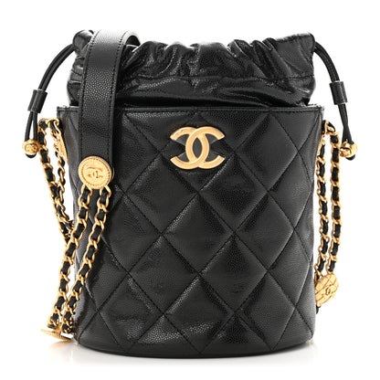 Chanel Caviar Quilted Twist Your Buttons Bucket Bag Black 1 of 11