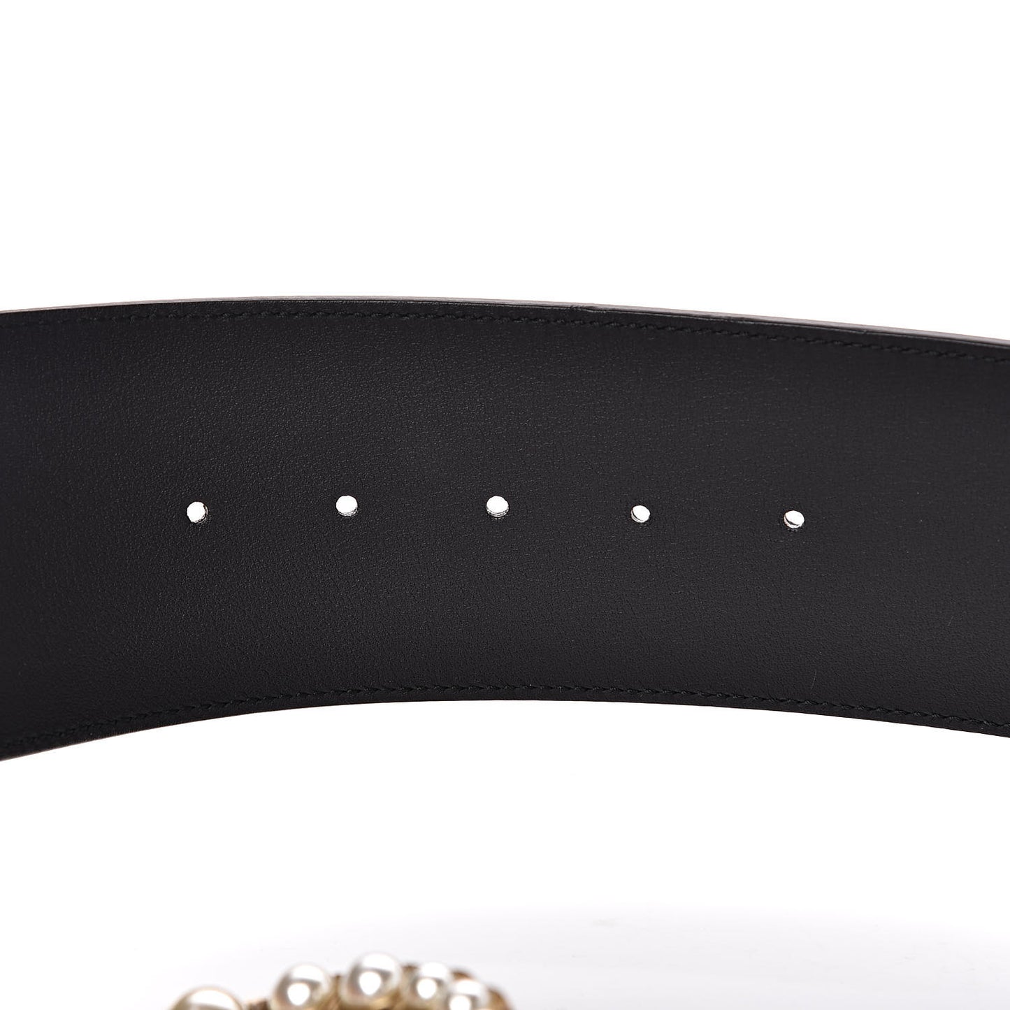 Moon Calfskin Pearl Double G 70mm Belt 90 36 Black Cream