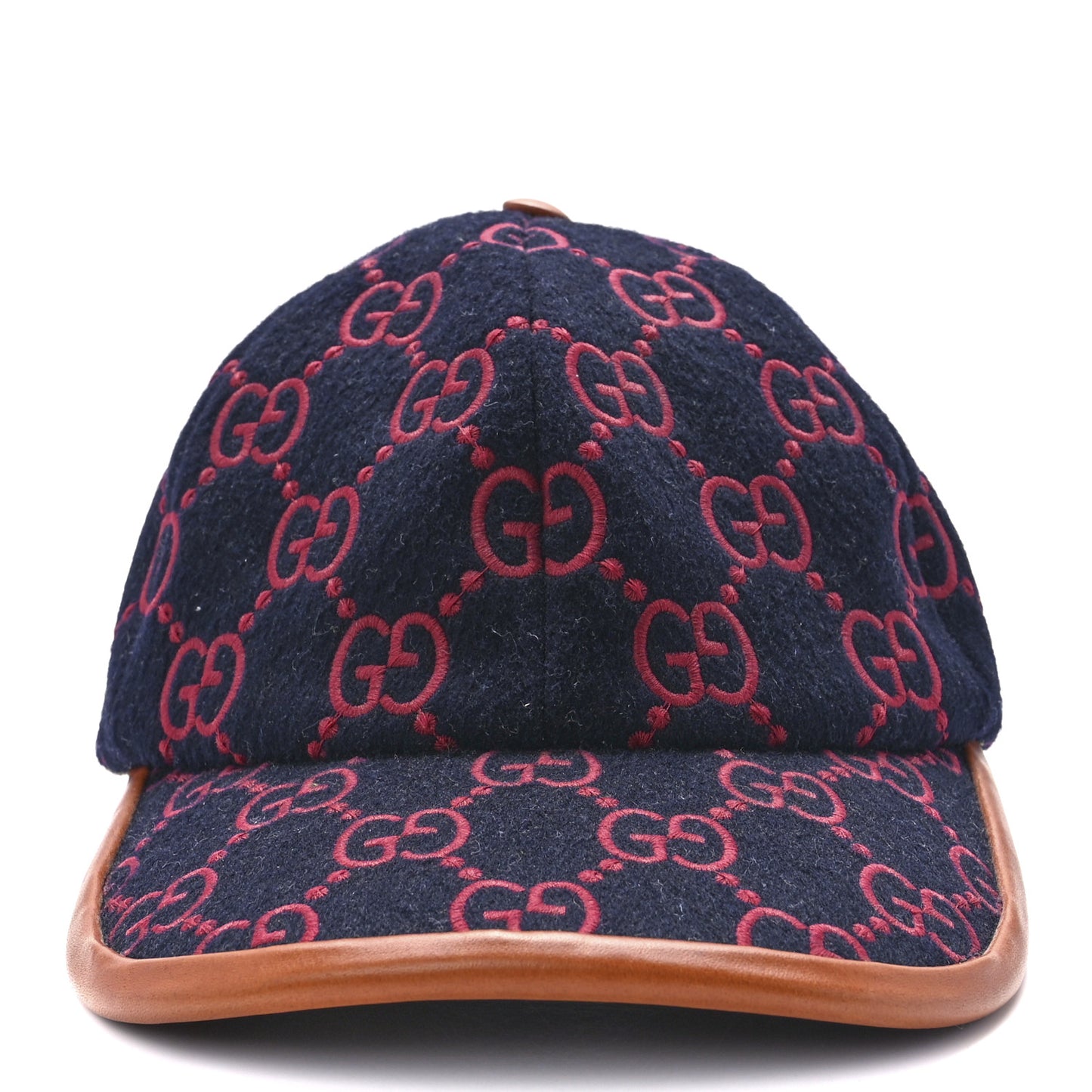 Wool Calfskin GG Embroidered Baseball Hat 58 L Red Blue