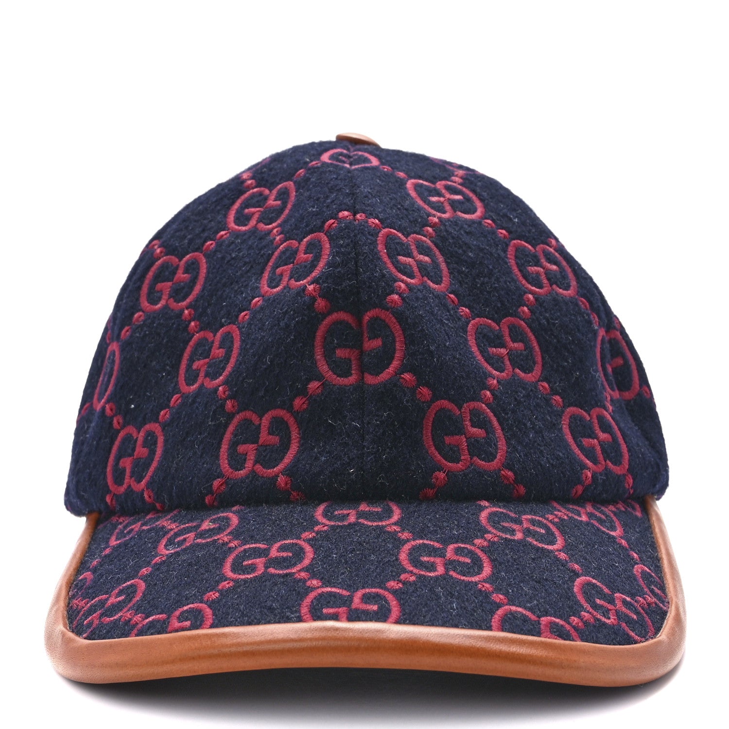 Gucci Wool Calfskin GG Embroidered Baseball Hat 58 L Red Blue 2 of 9