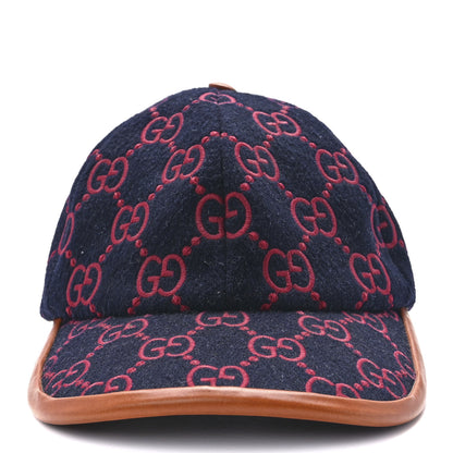 Gucci Wool Calfskin GG Embroidered Baseball Hat 58 L Red Blue 2 of 9