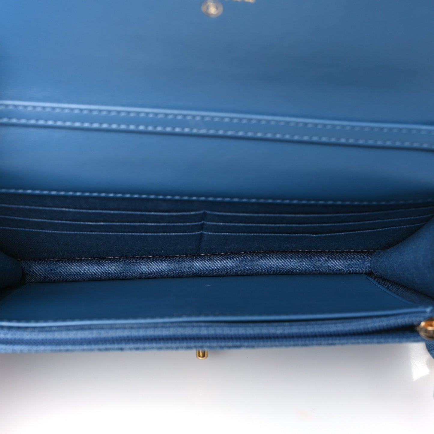 Denim Quilted CC Pearl Crush Wallet on Chain WOC Blue