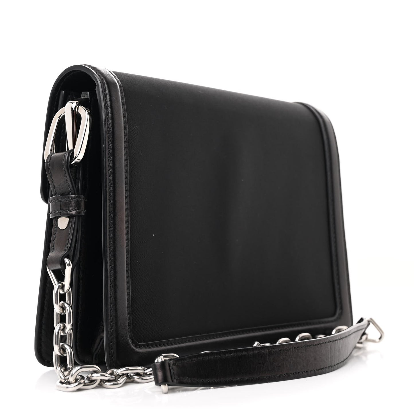 Tessuto Nylon Jacquard Logo Envelope Flap Chain Shoulder Bag Black