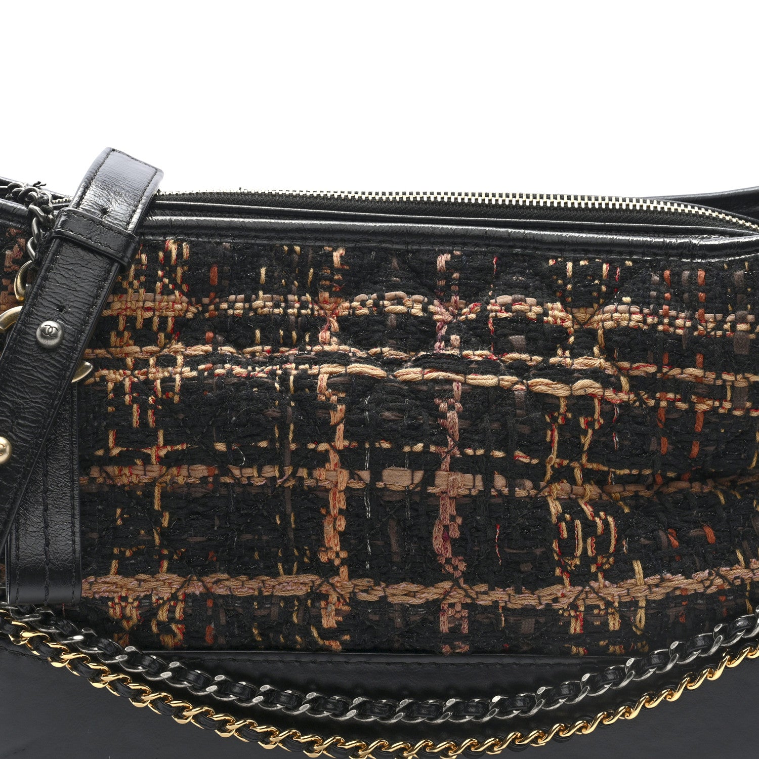 Chanel Tweed Calfskin Medium Gabrielle Hobo Black Brown 8 of 10