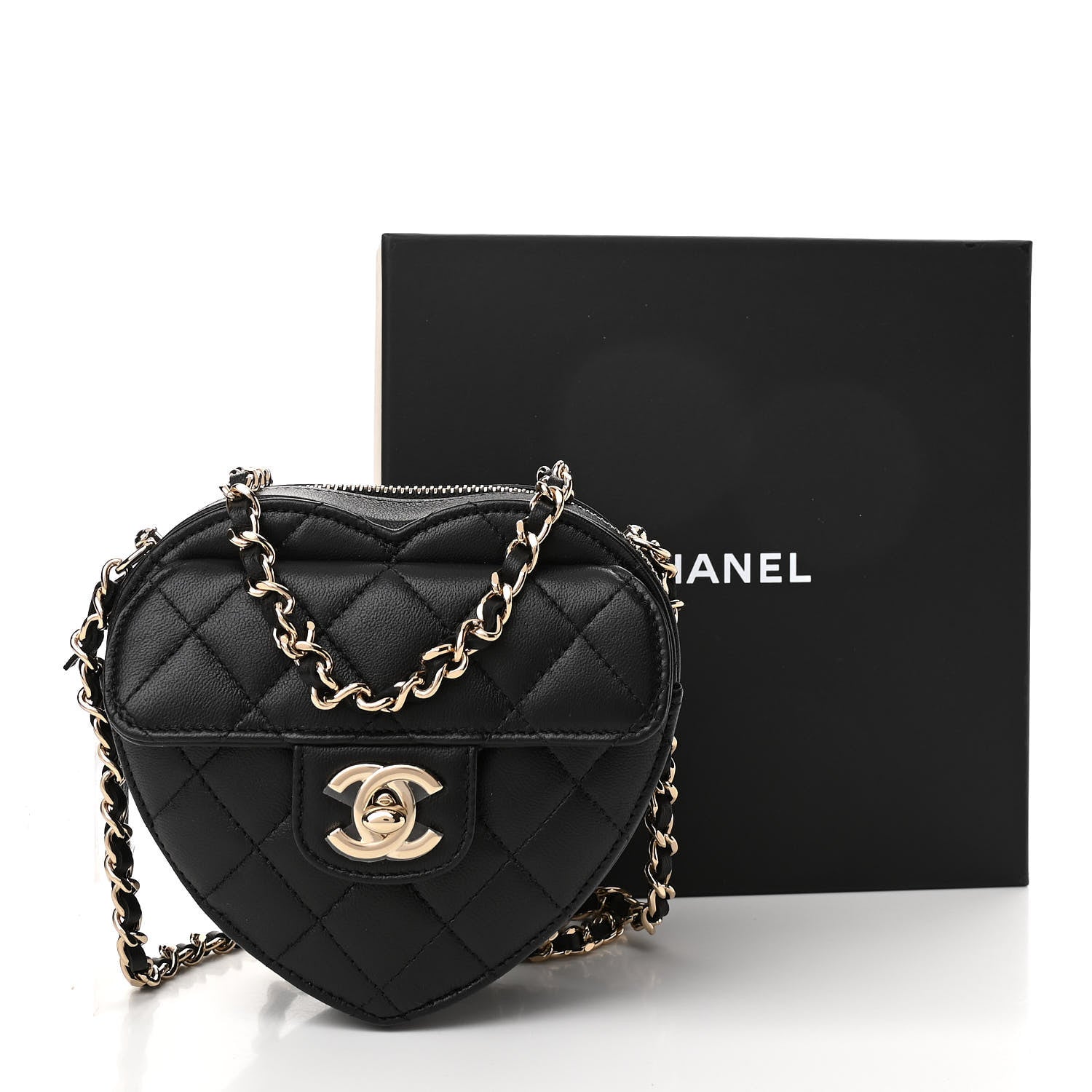 Chanel Lambskin Quilted CC In Love Heart Clutch With Chain Black 11 of 11