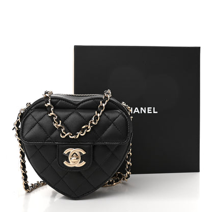 Chanel Lambskin Quilted CC In Love Heart Clutch With Chain Black 11 of 11