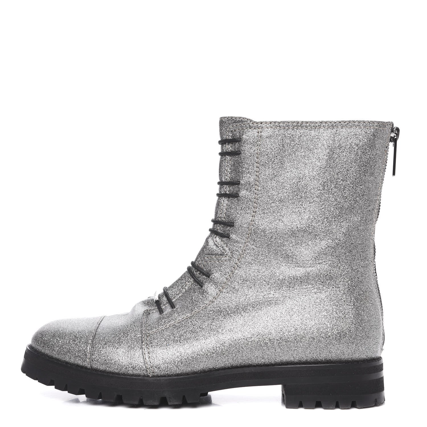 Jimmy Choo Glitter Haze Combat Boots 40 Silver 1 of 9