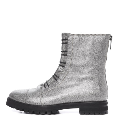 Jimmy Choo Glitter Haze Combat Boots 40 Silver 1 of 9