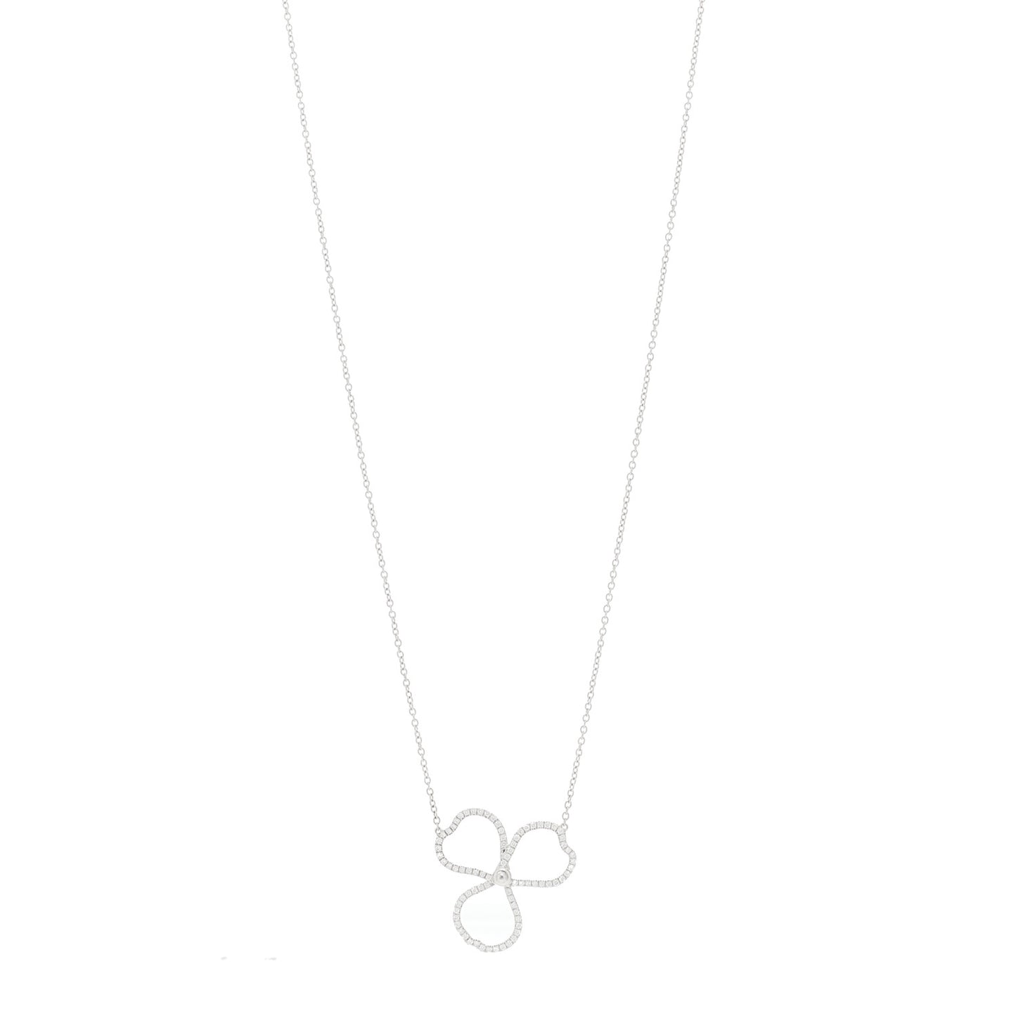 Platinum Diamond Large Paper Flowers Pendant Necklace