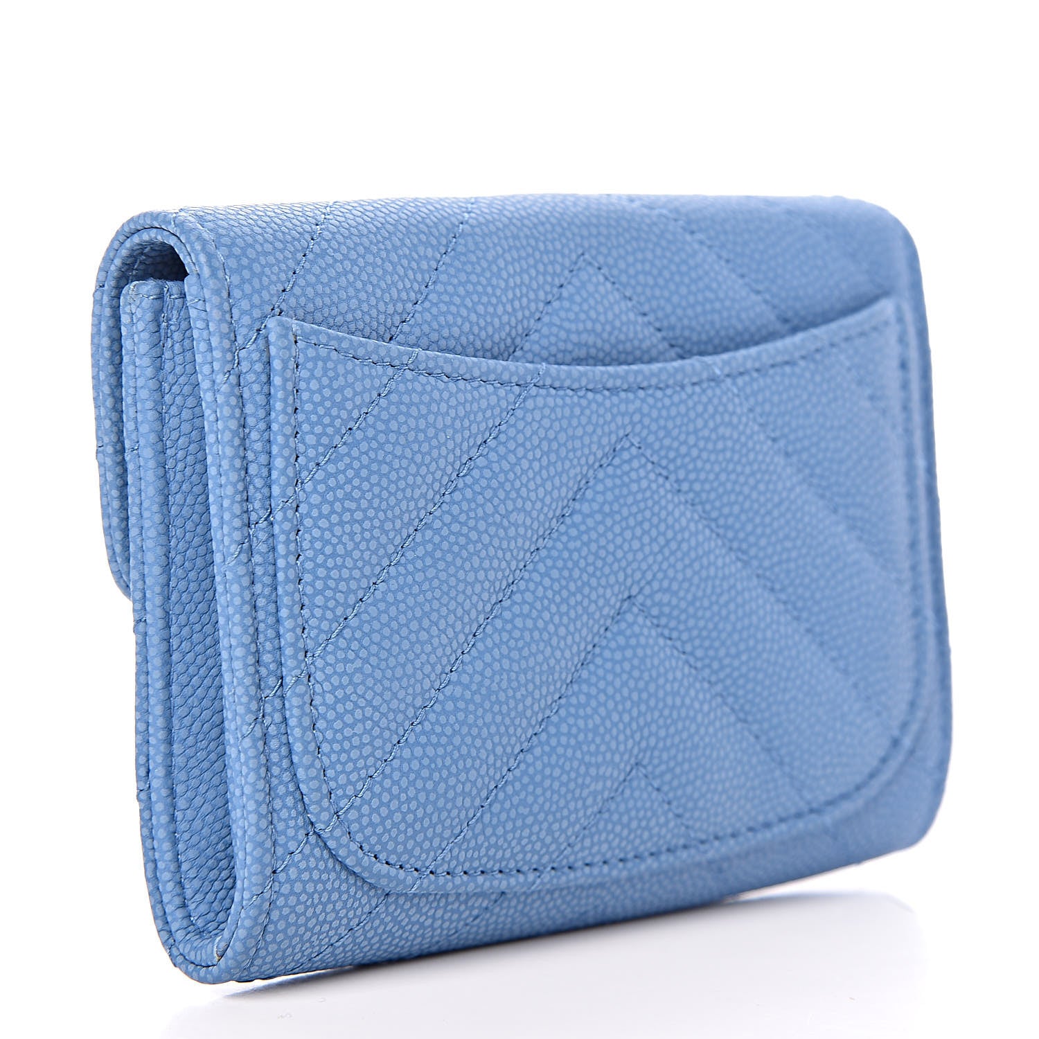 Chanel Caviar Chevron Quilted Card Holder Blue 3 of 9