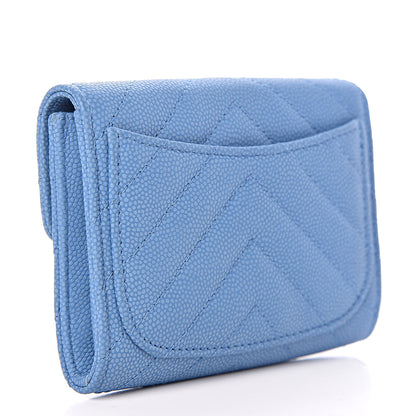 Chanel Caviar Chevron Quilted Card Holder Blue 3 of 9