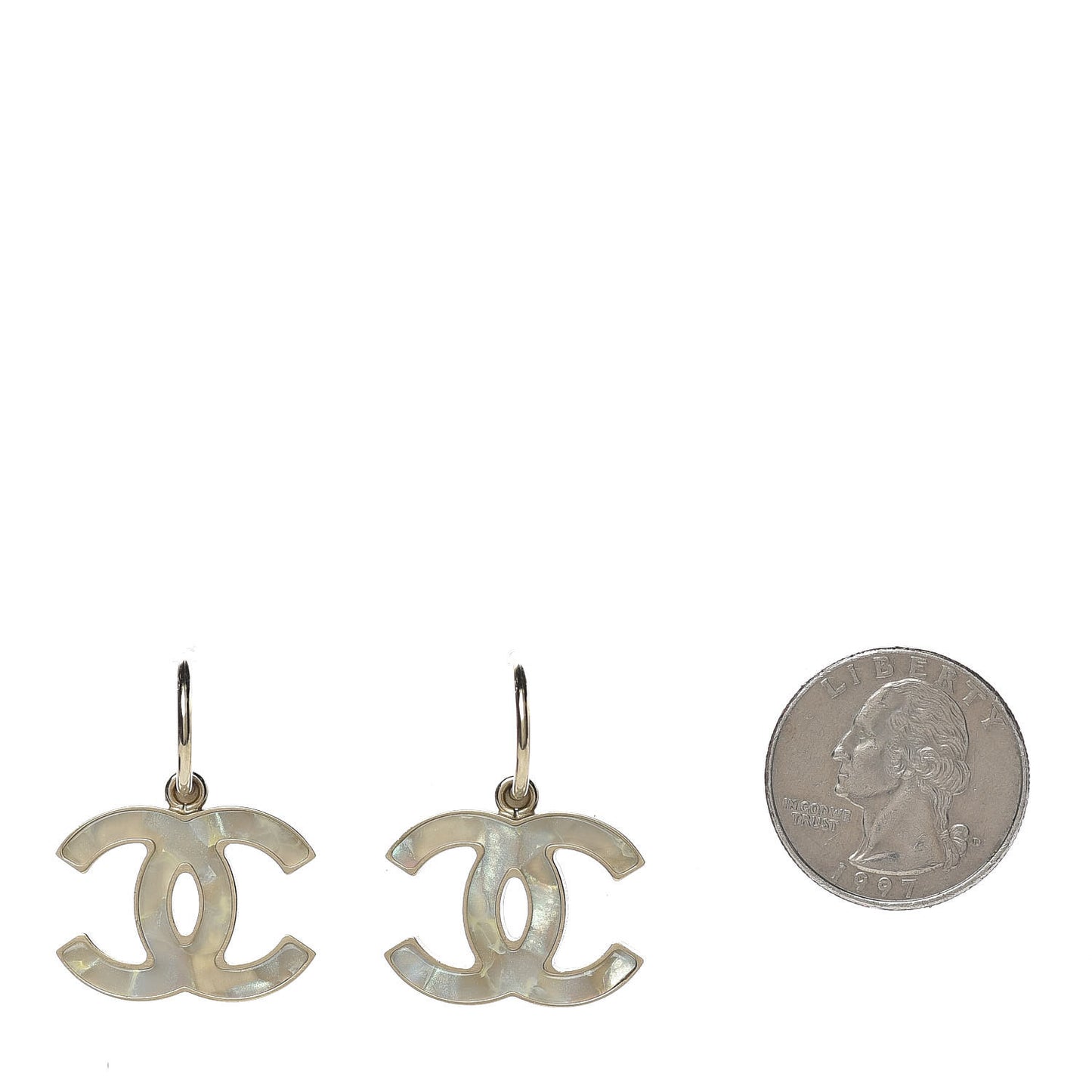 Pearlized Enamel CC Dangle Earrings Gold
