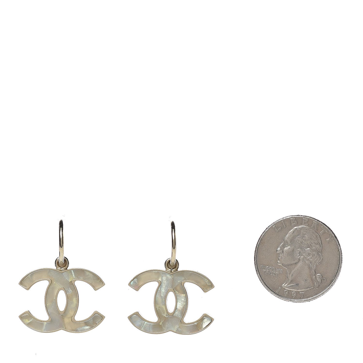 Chanel Pearlized Enamel CC Dangle Earrings Gold 2 of 5