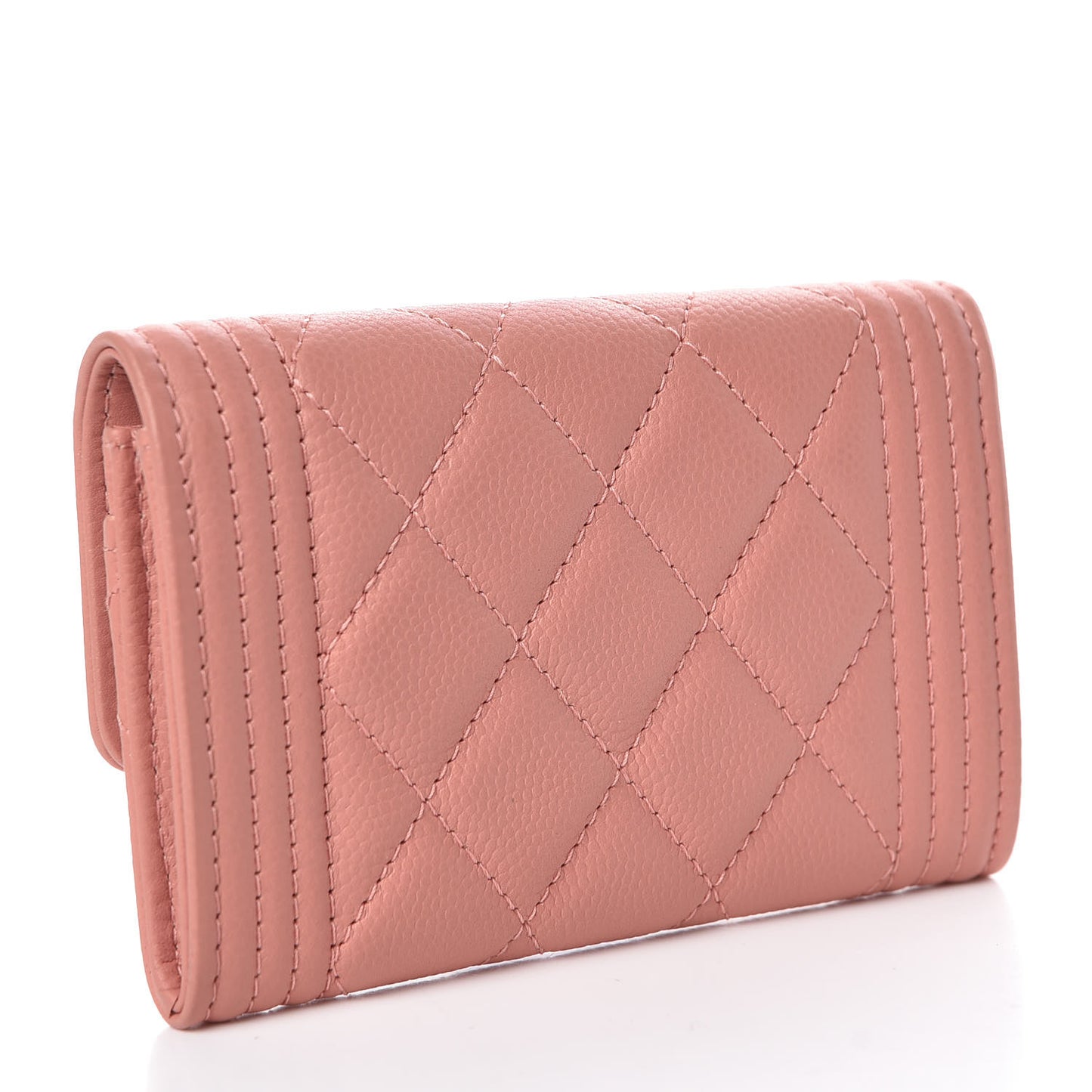 Caviar Quilted Boy Card Holder Wallet Powder Pink