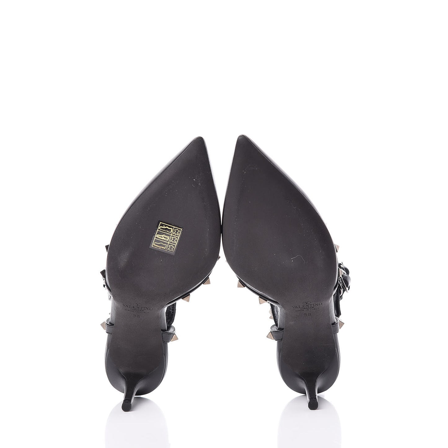 Nappa Rockstud Ankle Strap Low Heel Pumps 39 Black