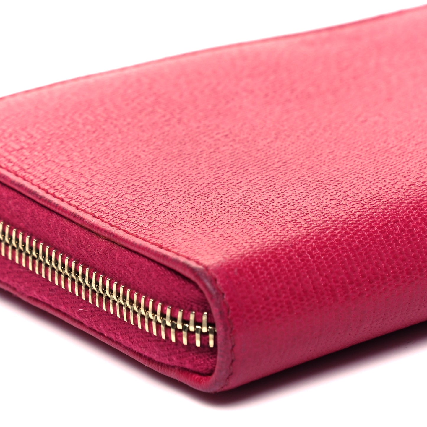 Calfskin Textured ChYc Zip Around Wallet Fuchsia