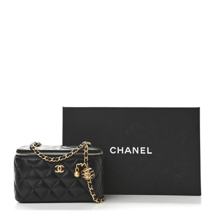 Chanel Lambskin Quilted Small Pearl Crush Vanity Case With Chain Black 12 of 12